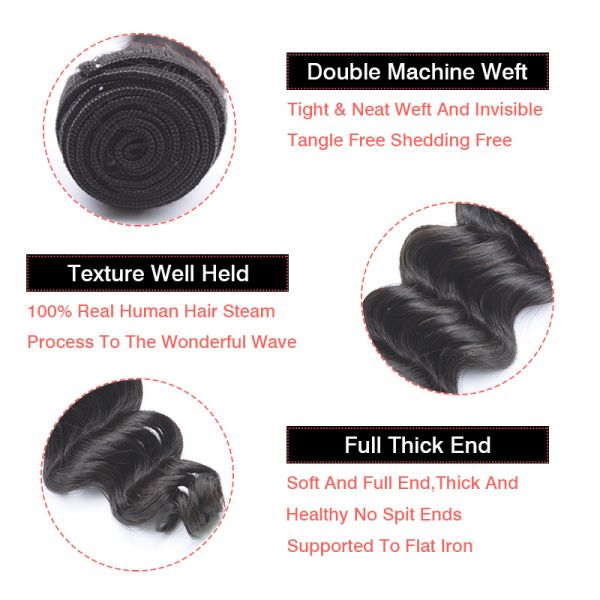 Narural Color Human Virgin Hair Weave , 10A Grade Loose Wave Weave Human Hair