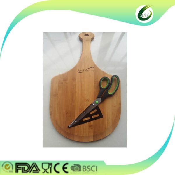 Buy premium natural bamboo pizza peel paddle with scissors at wholesale prices