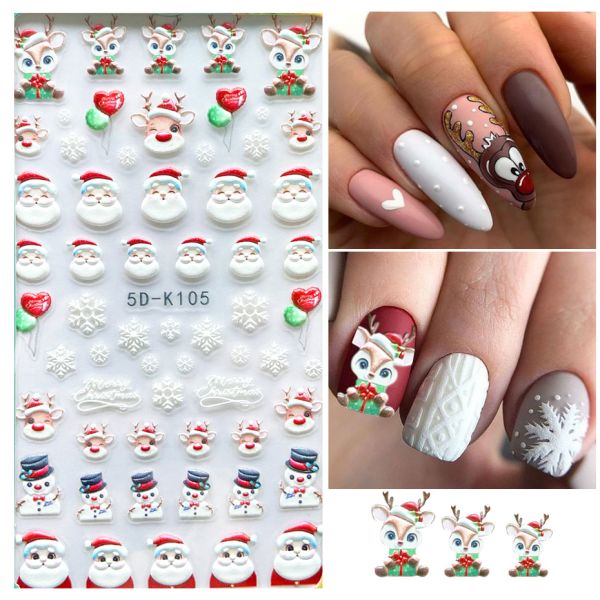 Wholesale Easy Apply Decoration Decals 5D Christmas Embossed White Snowflakes Sliders Nail Stickers for Finger Nail Beauty