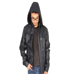 Men'S High Quality PU Coats Hooded Jacket Plush Fur Coat keep warm Windbreak