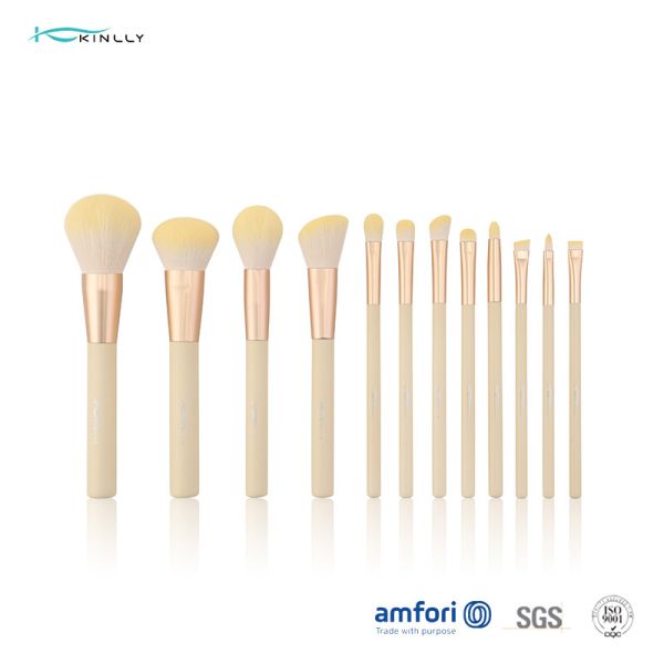 Buy 12pcs Aluminium Ferrule Wooden Handle Makeup Brushes at wholesale prices