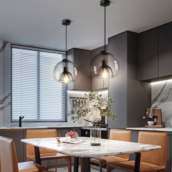 Nordic LED Pendant Lamp E27 Black Chandelier For Living Room Dining Room Kitchen Bedroom Modern Gray GlassLamp(WH-GP-32)