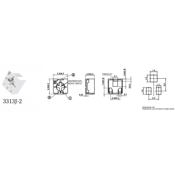 3313J 0.125W 100K Ohms 3mm Single Turn Square Cermet Trimmer Potentiometer