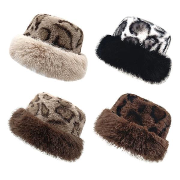 Winter Bucket Hat Women's Fashion Panama Warm Hats Female Vintage Faux Fur