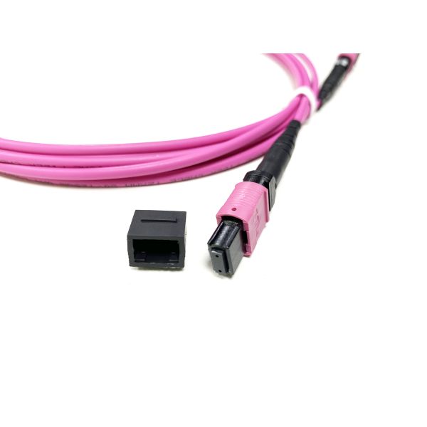 12 Fiber MPO Female Connector Patch Cord OM4 50/125um Elite Loss 0.35dB Purple Polarity A