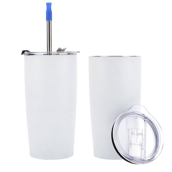 20 oz Travel Double Wall Insulated Matte Coffee Tumbler Cups With Straw