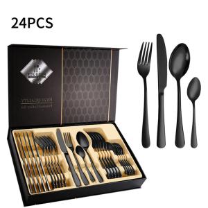 Customized Metal Cutlery Set Luxury Elegant 24 Piece Flatware Set