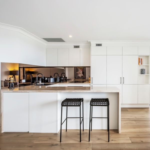 Buy TUV Handless PVC Kitchen Cabinet White Matt Lacquer Finish at wholesale prices