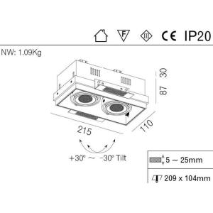 14W 37V COB LED Squera Trimless Adjustable Recessed Down Light Double Head