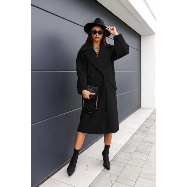 Fall and Winter Woman′s Coats Ladies Jackets Double Cotton Solid Turn Down Collar Long Coats for Women