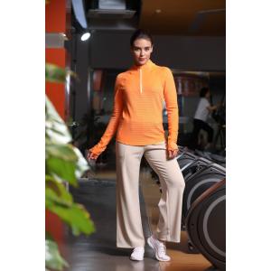 Quality Quarter Zip Long Sleeve Tops With Mock Neck Striped Pattern for sale