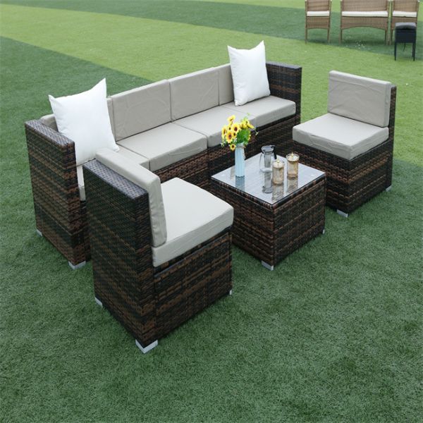 Outdoor Indoor PE Rattan Sofa With Side Sofa , Middle Sofa , Ottoman , Coffee Table Rattan chair furniture set