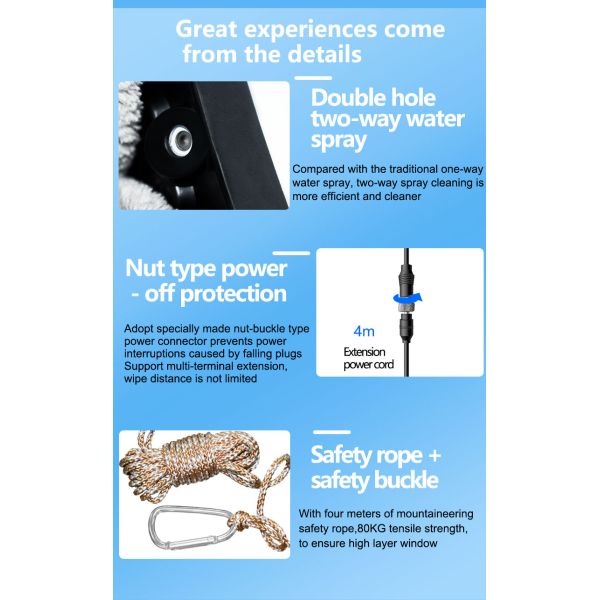 80W Electric Window Cleaner Robot Vacuum Cleaner with 2.4G Wifi Blue Tooth Tuya App Control