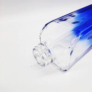 280ml Capacity Gradual Change Blue Square Glass Wine Bottle with Alumina Screw