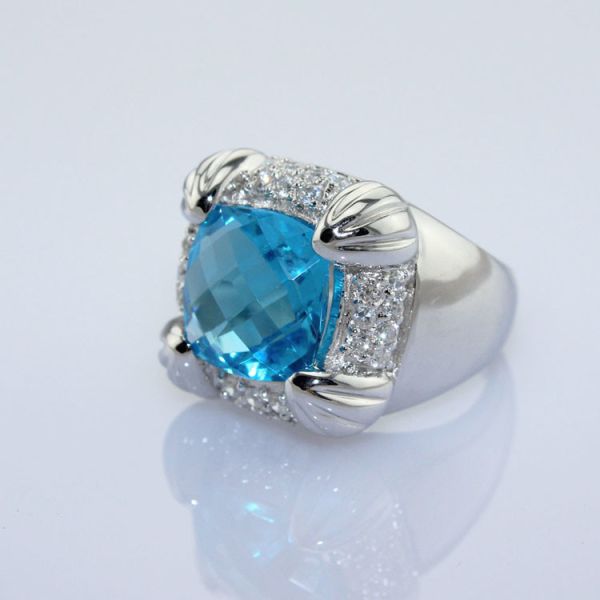925 Sterling Silver Blue Topaz Cubic Zirconia Ring(F59)