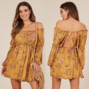 Boho Summer Printed Mustard Floral Mini Women Casual Dresses