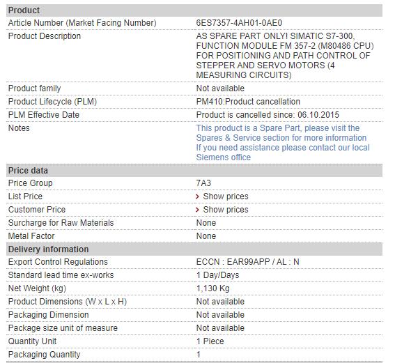 6ES7357-4AH01-0AE0 6ES7 357-4AH01-0AE0 Siemens Positioning Module 4-Axis