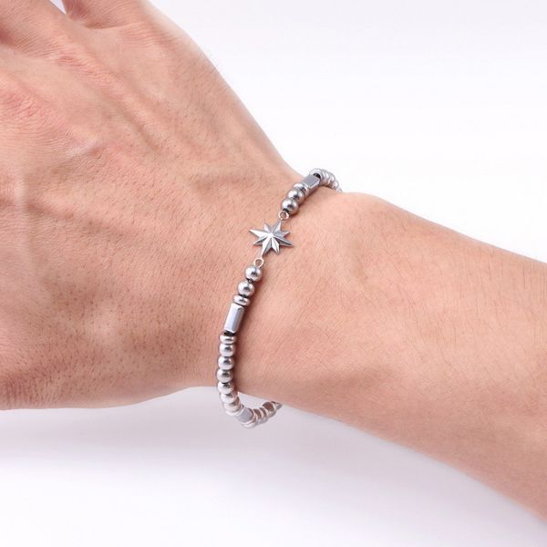 (Customized) Stainless steel men's bracelet, octagonal star Persian style trendy men's black stone bracelet