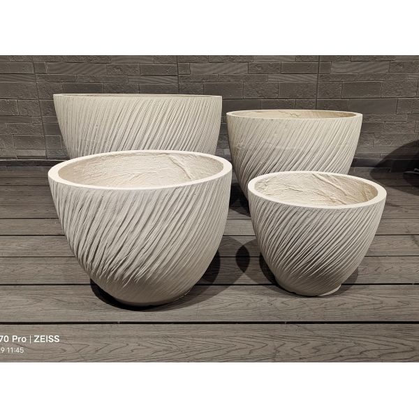 Flowing Striped Effect Contemporary Look White Round Fiber Clay Planters