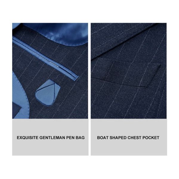 Men's Blue Striped Business Casual Suit American Formal Groom Wedding Dress Blazer Suit