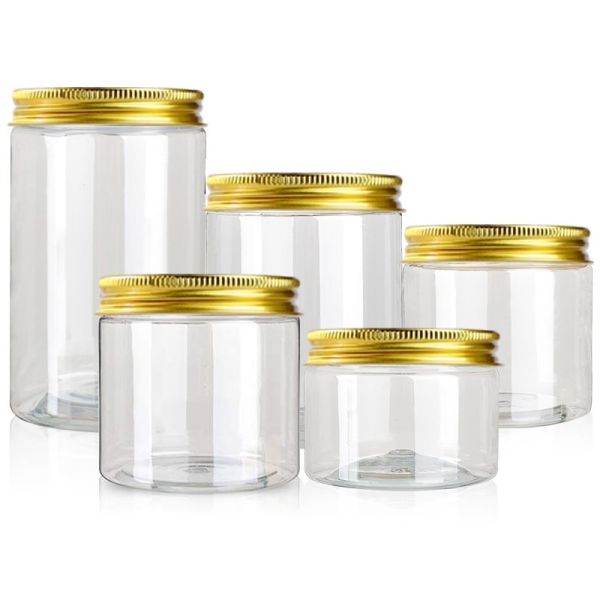 Buy 800ML 85mm Diameter Caliber Golden Plastic Screw Cap Jars at wholesale prices