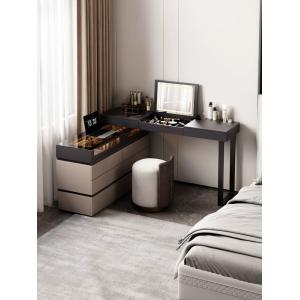 Velvet Upholstered Dark Wood Dressing Table Bedroom Makeup Vanity