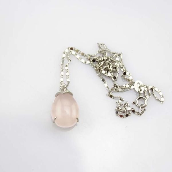 Sterling Silver 11mmx16mm Drop Shape Rose Quartz Cubic Zirconia Pendant Necklace(P22)