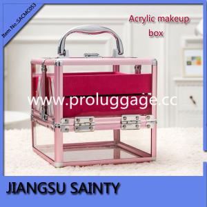 SACMC053 pink color aluminum frame acrylic makeup box
