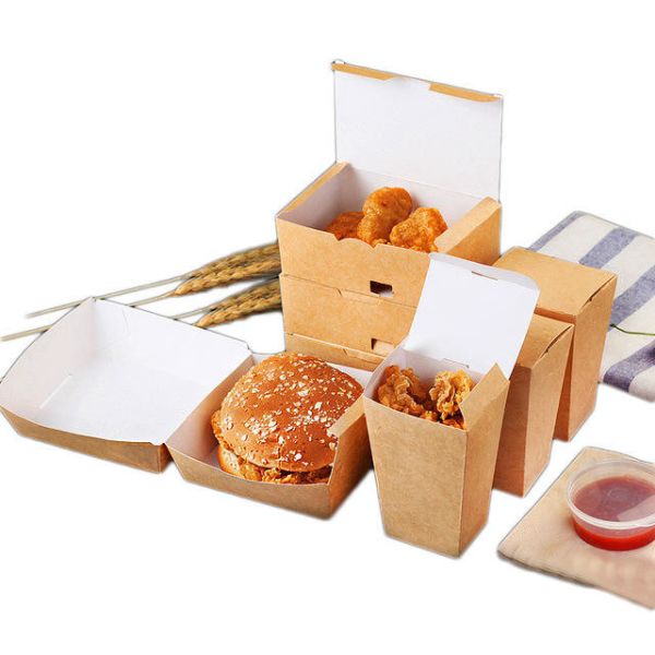 Biodegradable kraft paper customized disposable burger box and fast food