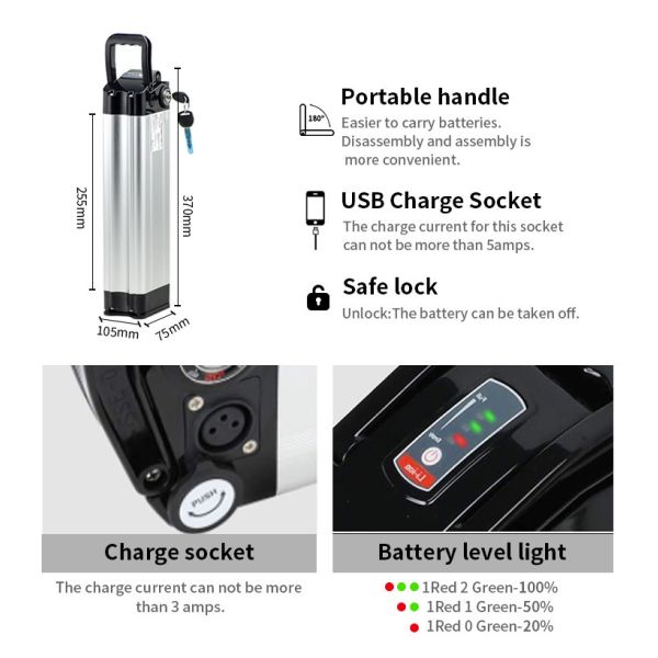 Customized 18650 Ebike Battery Sliver Fish 48V Electric Bicycle Battery