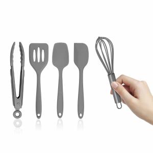 Quality Five Piece White And Gunmetal Silicone Mini Kitchen Utensil Set for sale