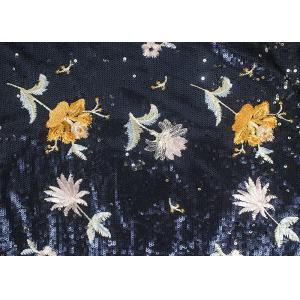 Embroidery Sequin Lace Fabric with 3D Elegant Multi Colored Flowers Pattern