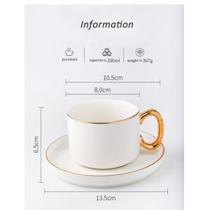 250ml Ceramic Cappucinno Cup And Saucer Set With Gold Rim Luxury Porcelain