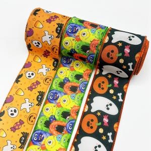 Cute Cartoon Halloween Wired Ribbon 63mm Festival Halloween Grosgrain Ribbon