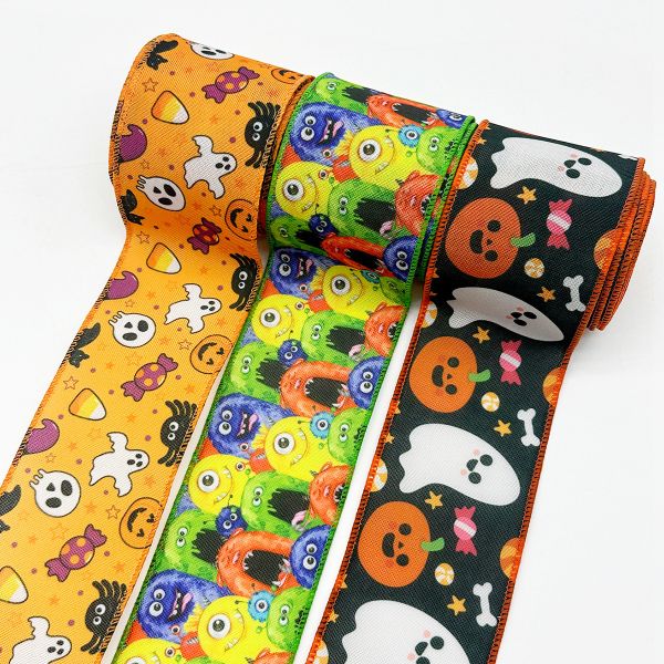 Cute Cartoon Halloween Wired Ribbon 63mm Festival Halloween Grosgrain Ribbon