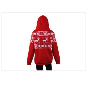 Long Sleeve Women / Ladies Hooded Sweatshirts , Red / White