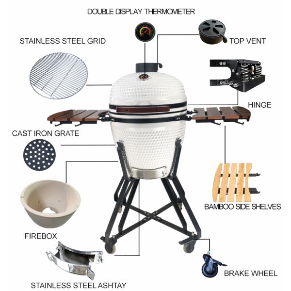 KIMSTONE 21 Inch Kamado Grill Rotisserie Smokeless Charcoal BBQ Grill Lava Rock Barbeque Grill
