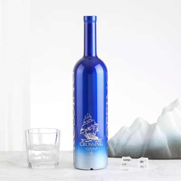 Buy 700ml 750ml Classic Vodka Bottle with Frost and Cork Screen Printing in Round Shape at wholesale prices