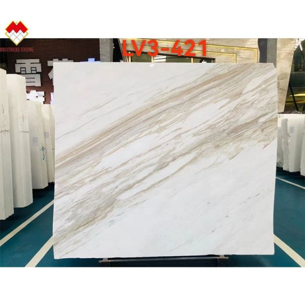 Customized Size Venus Gold Calacatta Marble Spiral Staircase Tread Indoor Modern LED Light and Anti-Slip Design