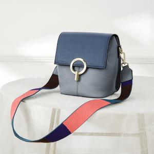 Head Layer Leather Female Crossbody Bags 26cm Colorful Strap Bucket Bag