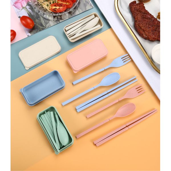 Eco Wheat Straw Fiber Blue Foldable 3-PC Flatware Set Sustainable Tableware Accents Customizable and Reusable for Your Eco-Friendly Business