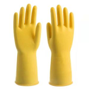 Flock Lined Oilproof Latex Rubber Gloves Chemical Resistance 22 Inch
