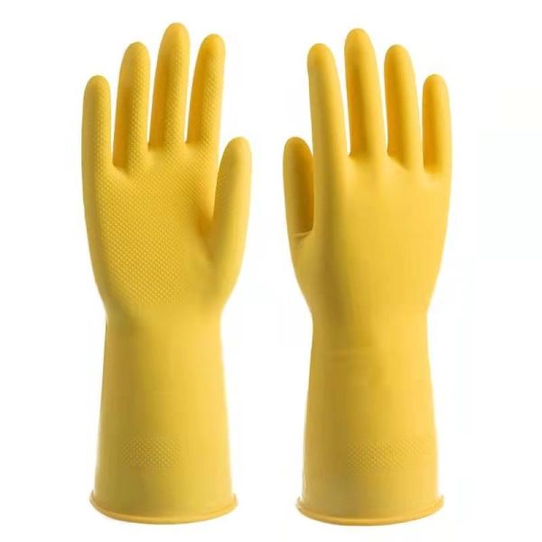 Buy Flock Lined Oilproof Latex Rubber Gloves Chemical Resistance 22 Inch at wholesale prices