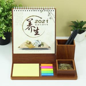 Custom Logo Wooden Printable Desk Calendar With Pencil Holder