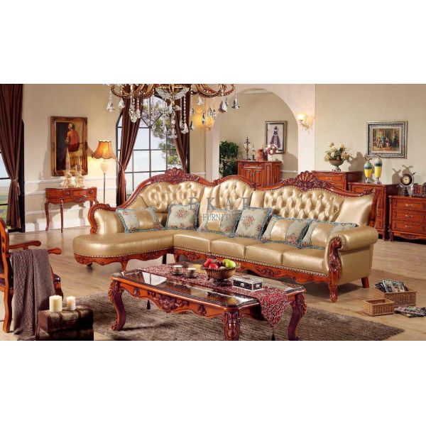 Buy Corner Leather China Royal Wooden Sofa Set at wholesale prices