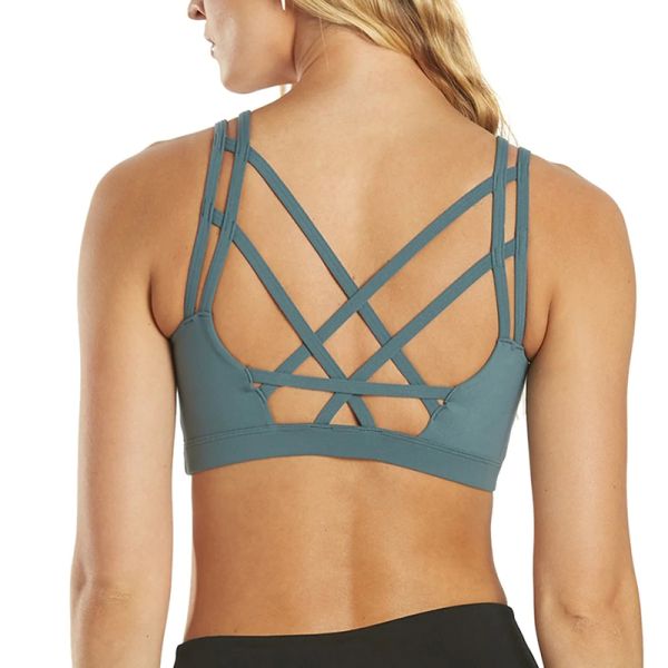 Custom High Impact Casual Running Cross Back Strip Design Yoga Sport Bra Tops for Gym