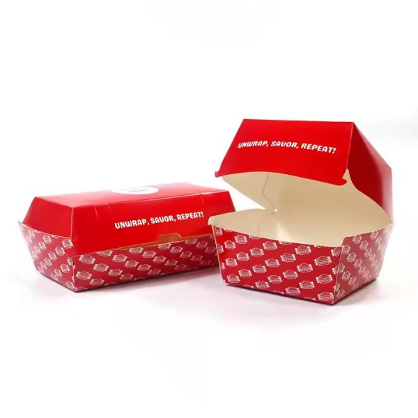 Customized Disposable Fast Food Burger Box with Recyclable Material and Food