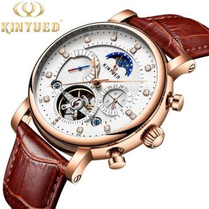 Automatic Mechanical Watch Leather Moon Phase With Diamond Crystal Mechanical