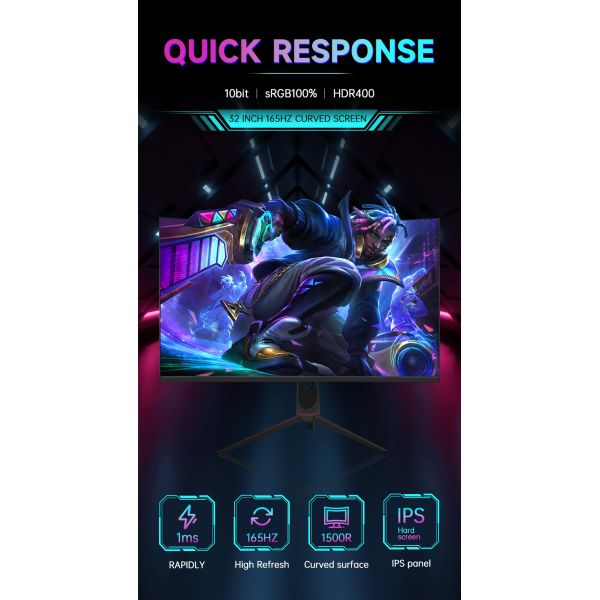 1500R Curve Rate 32 Inch Gaming Monitor 3440x1440 With RGB Lighting Height Adjustable