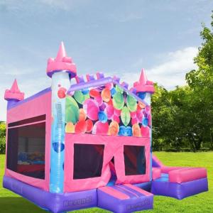 Unisex Modern Luxury Pastel Pink Bounce House with Princess Bouncer and